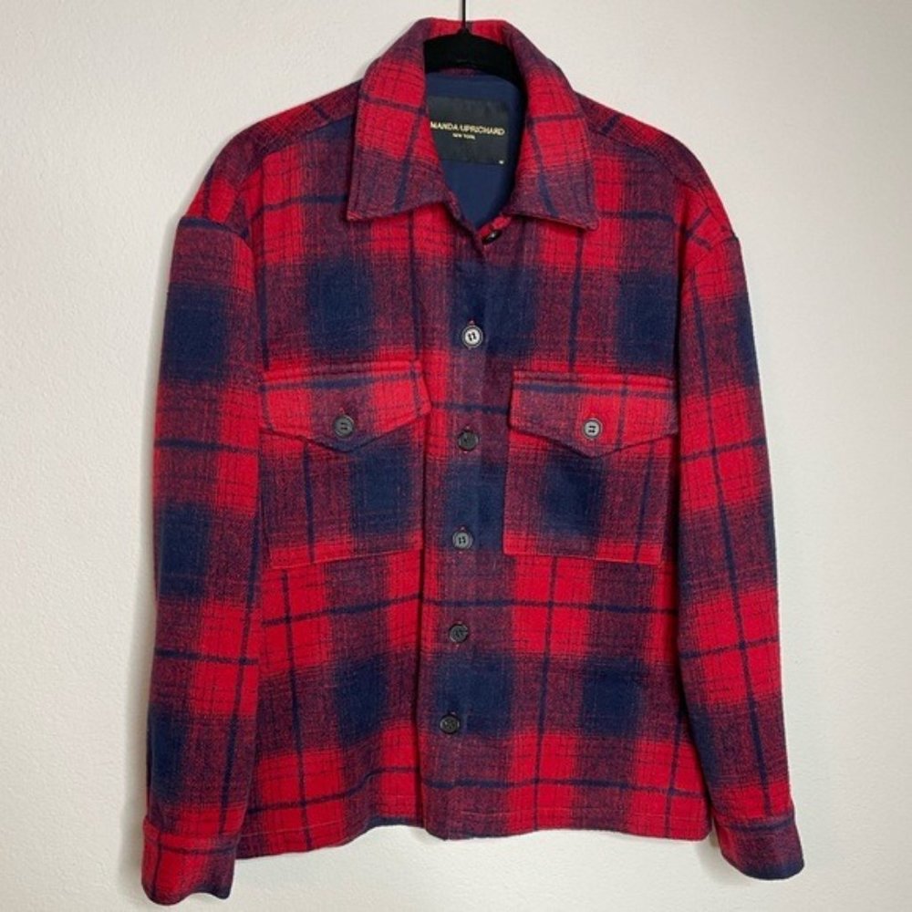 Amanda Uprichard Hollis Red Blue Checked Shirt Jacket XS - Picture 2 of 8
